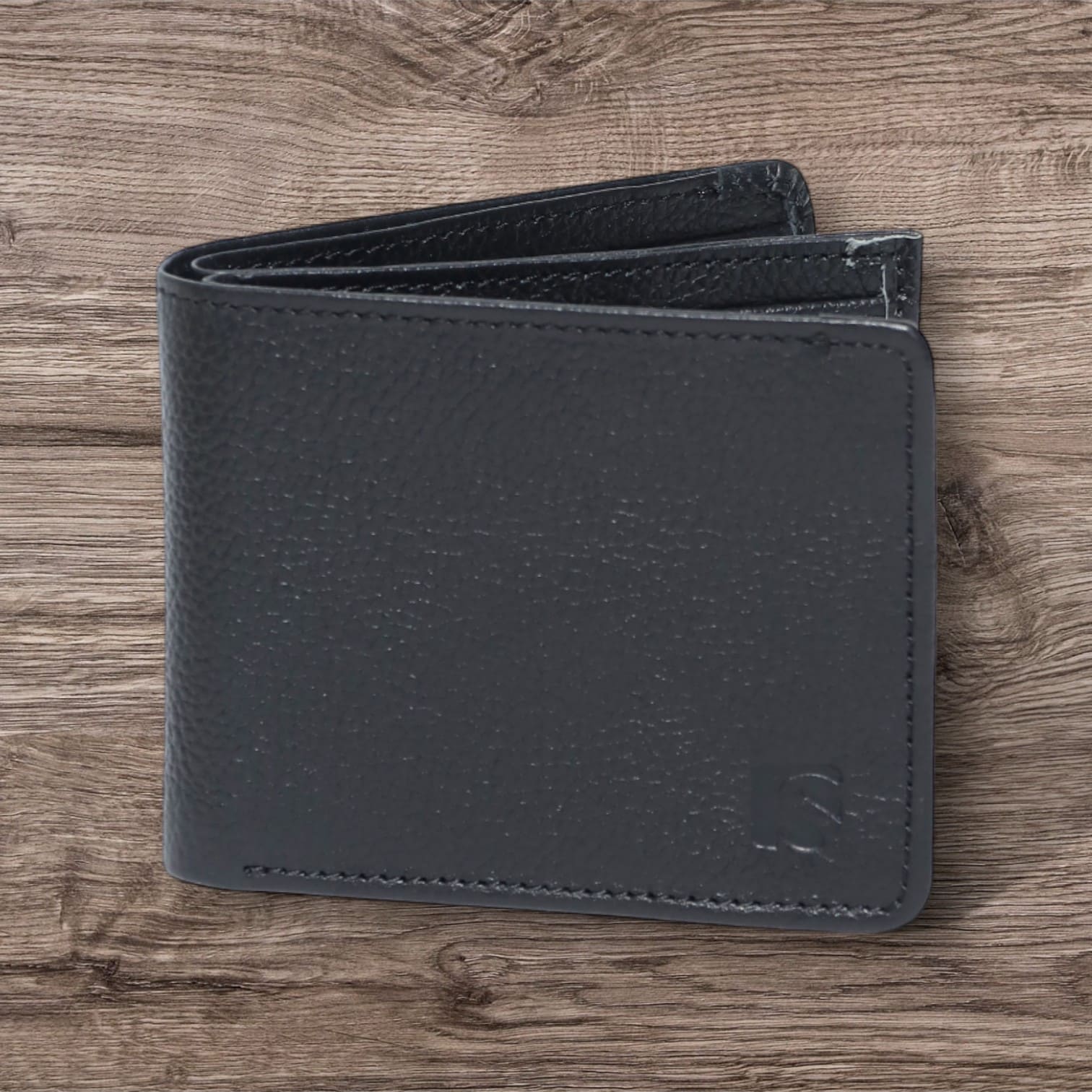 Textured Machine-Made Black Leather Wallet