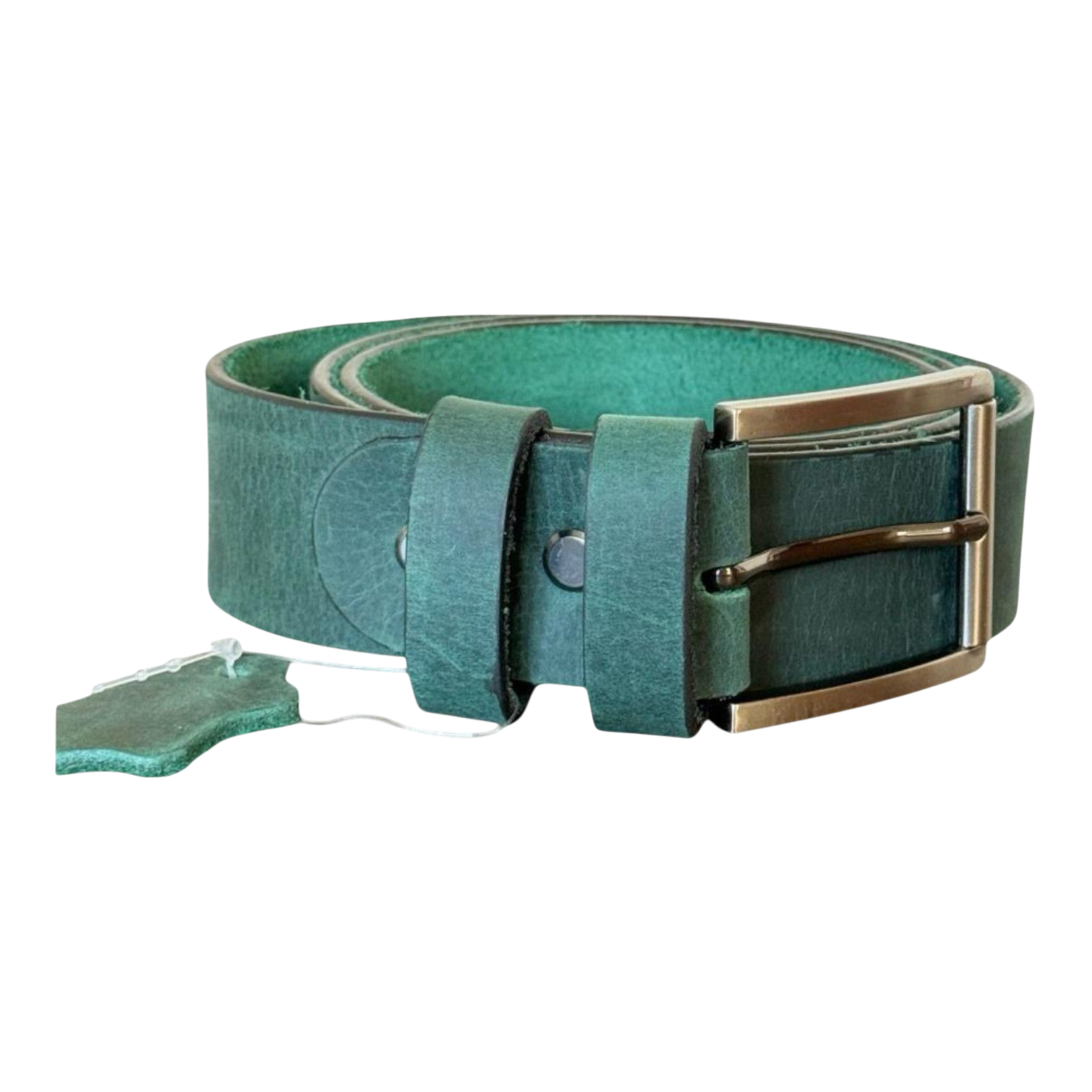 Handcrafted Green Cowhide Leather Belt | Silver Buckle | Durable & Stylish