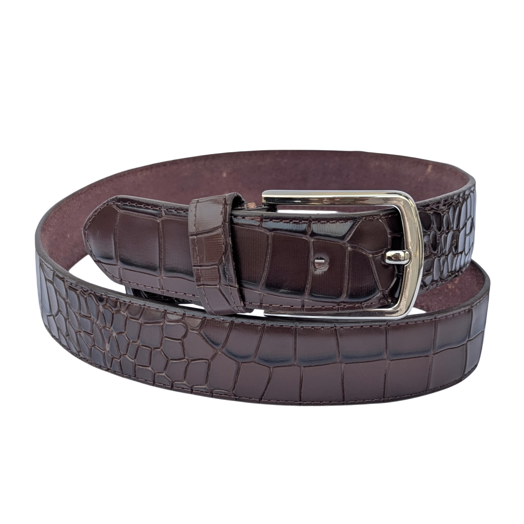 Mens Cowhide Crocodile Embossed Leather Belt