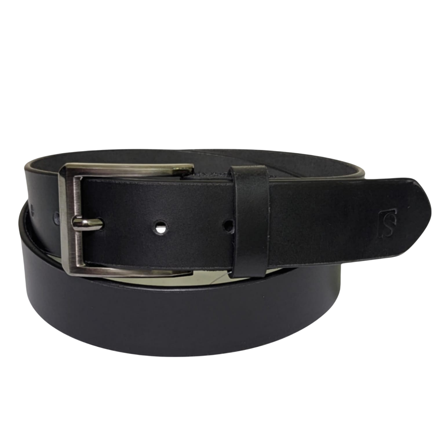 Versatile Black Cowhide Leather Belt - Silver Hardware