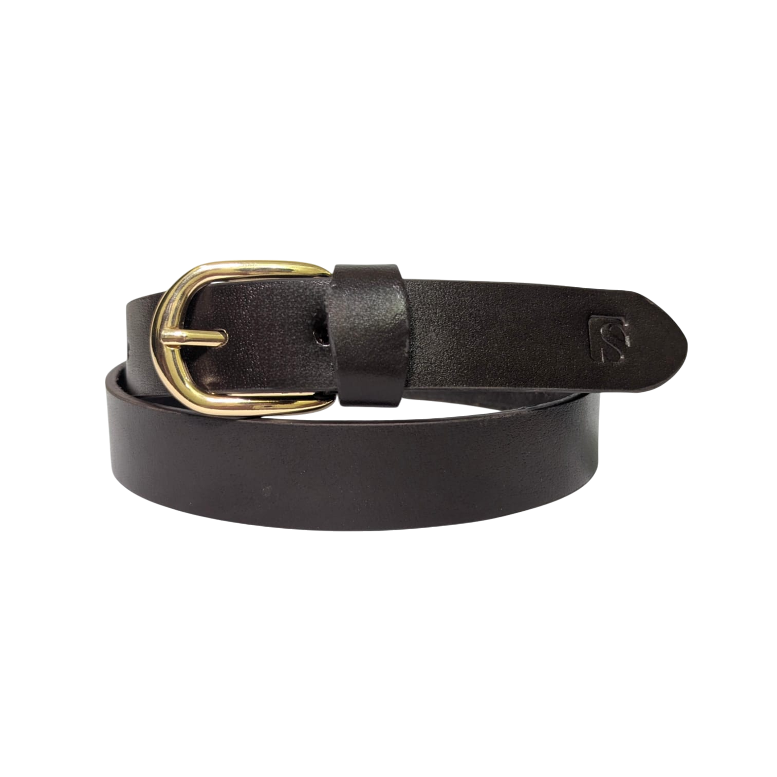Classic Brown Cowhide Leather Belt with Gold Buckle