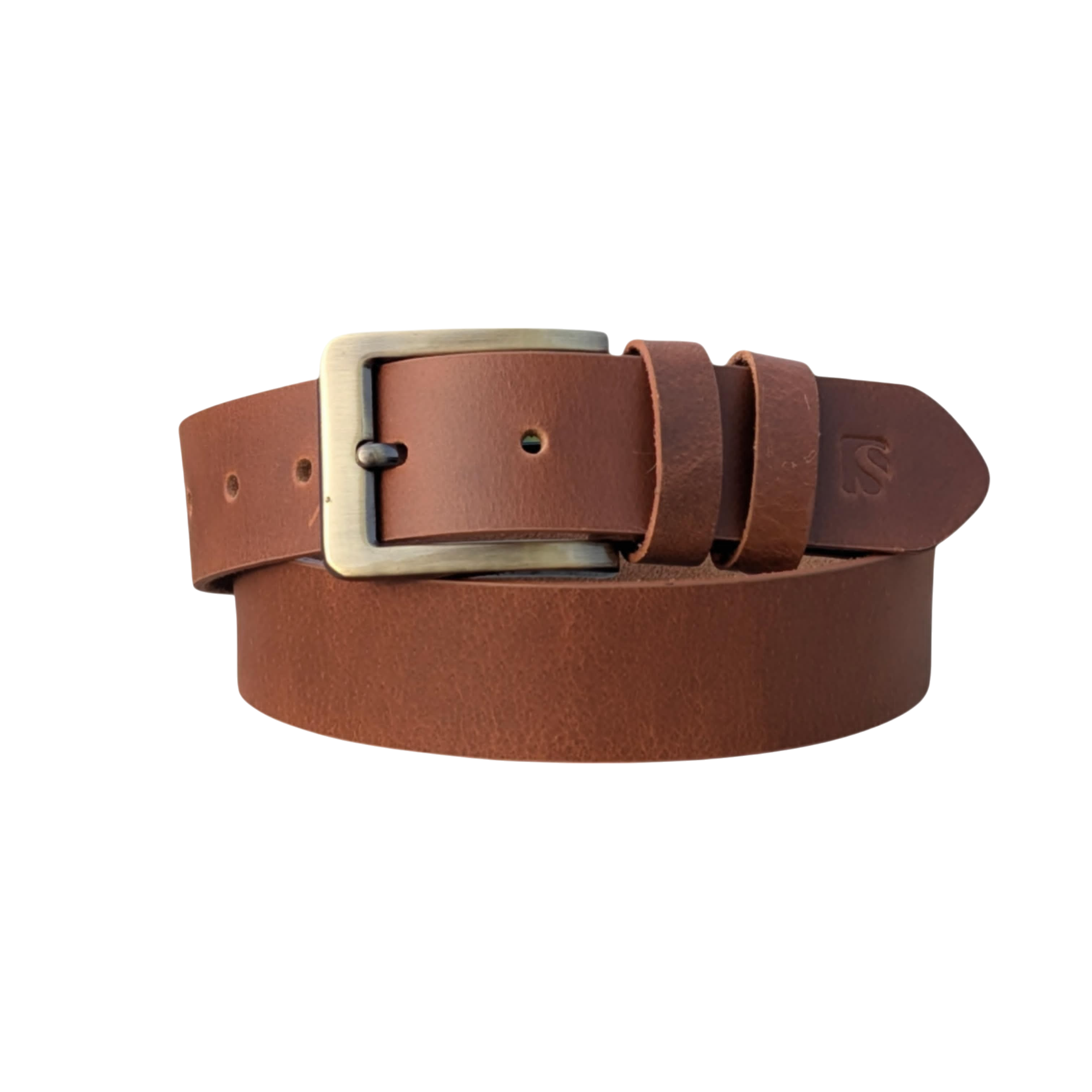 Premium Brown Cowhide Leather Belt - Vintage Style Buckle