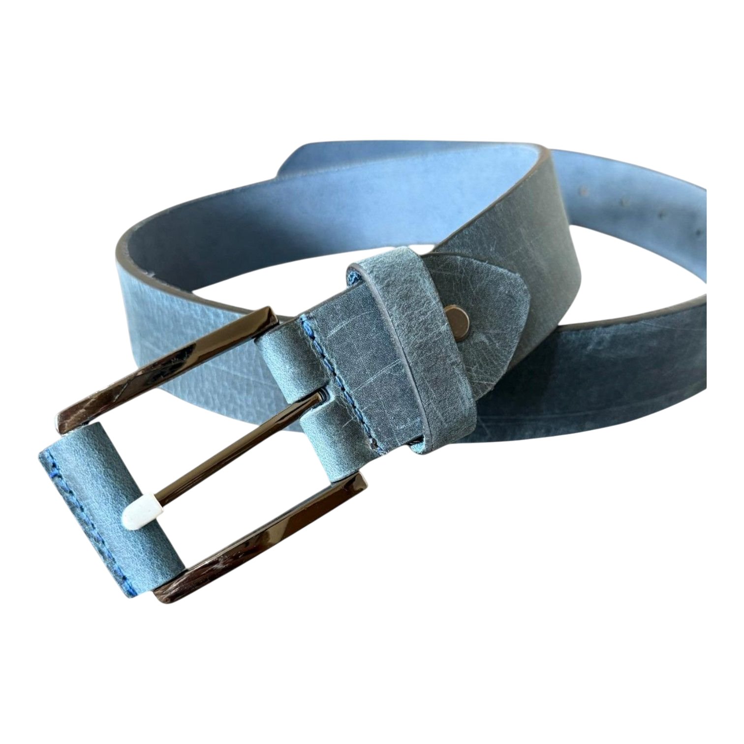 Premium Navy Blue Cowhide Leather Belt - Silver Hardware