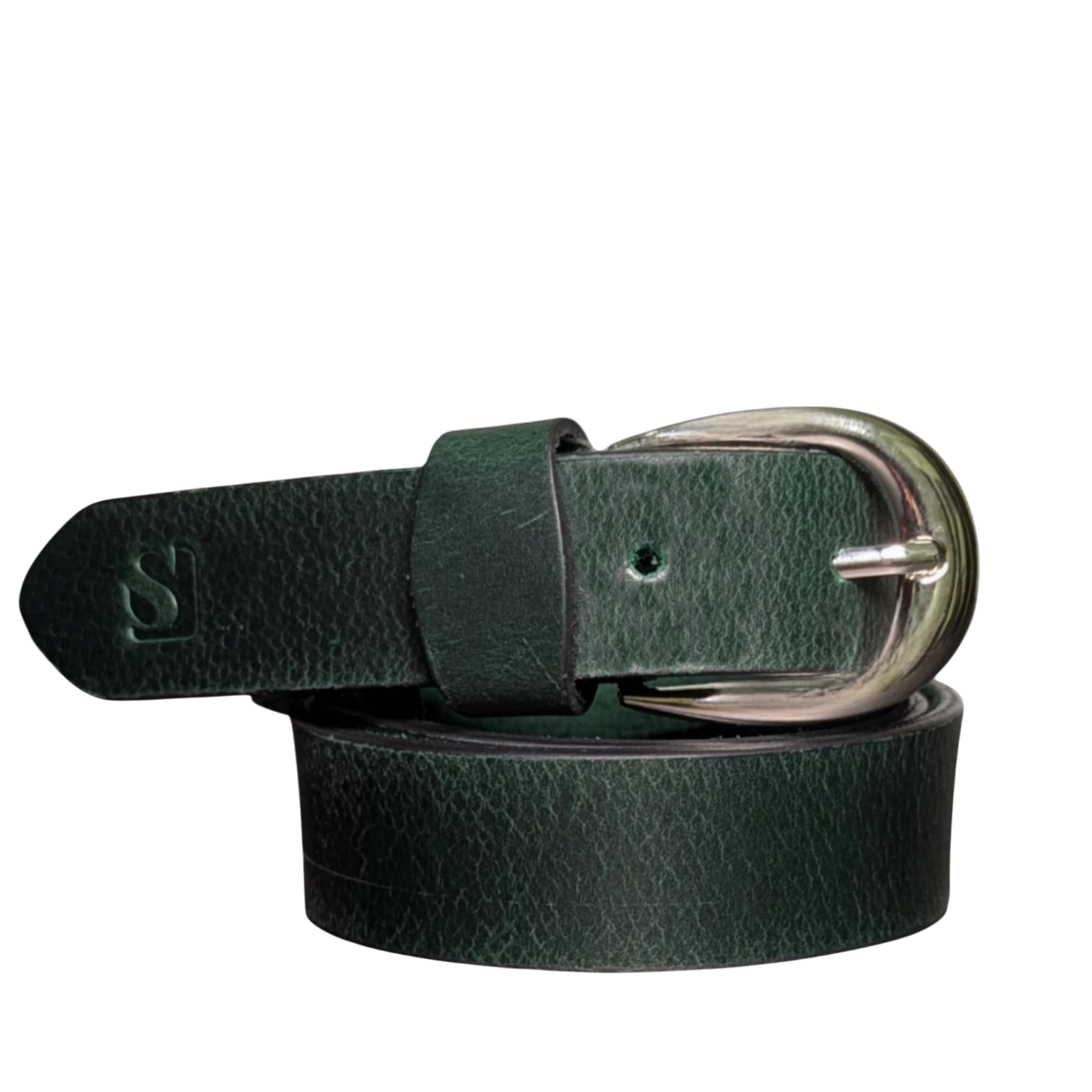 Premium Forest Green Cowhide Leather Belt - Silver Hardware
