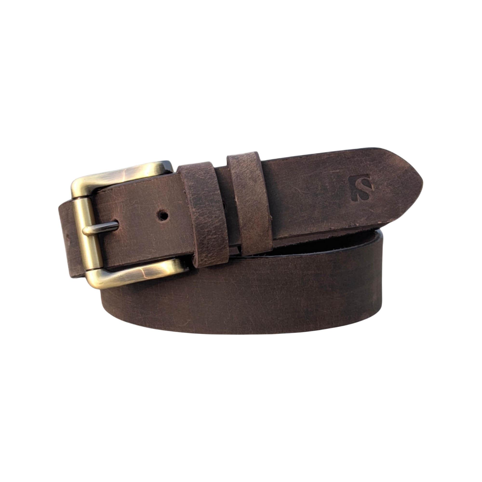 Premium Dark Patina Cowhide Leather Belt - Vintage Style Hardware