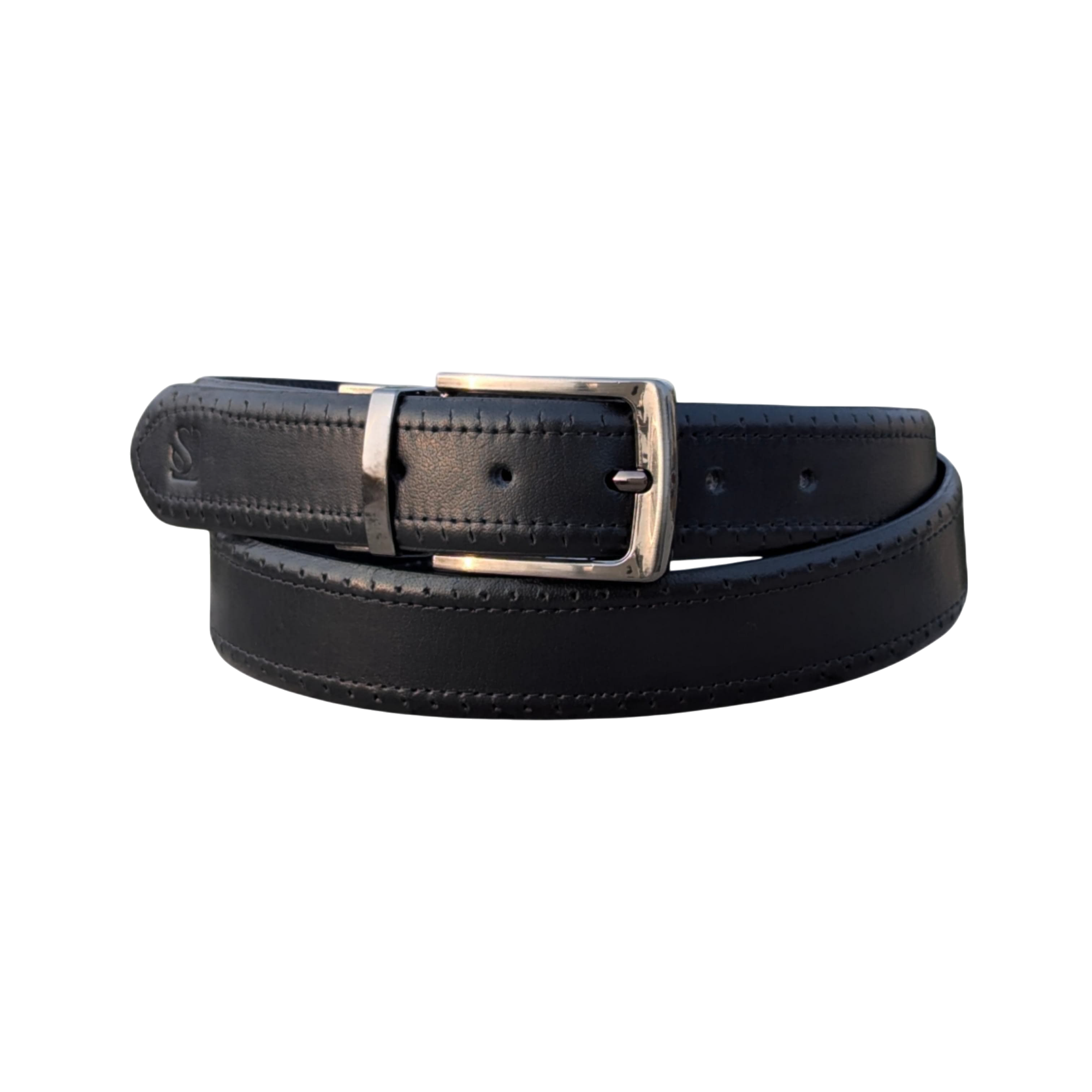 Versatile Black Cowhide Belt - Dotted Trim & Reversible
