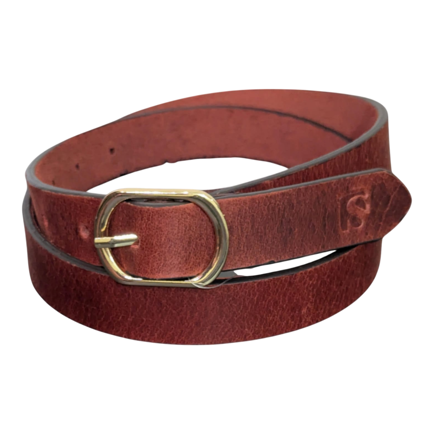 Premium Red-Brown Cowhide Leather Belt - Gold Hardware