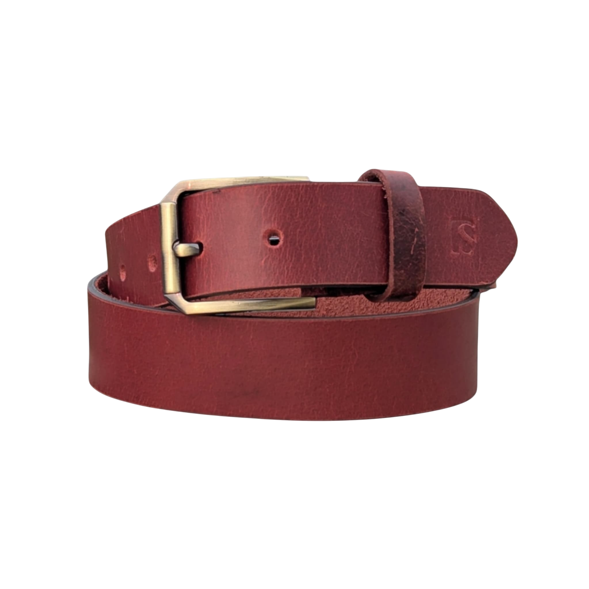 Premium Red Cowhide Leather Belt - Vintage Gold Hardware