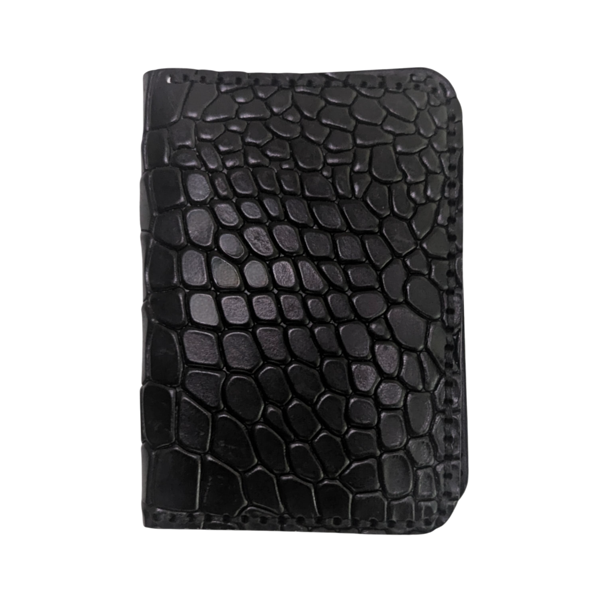 Black Crocodile-Embossed Cowhide Bifold Mini Wallet - Card Slots