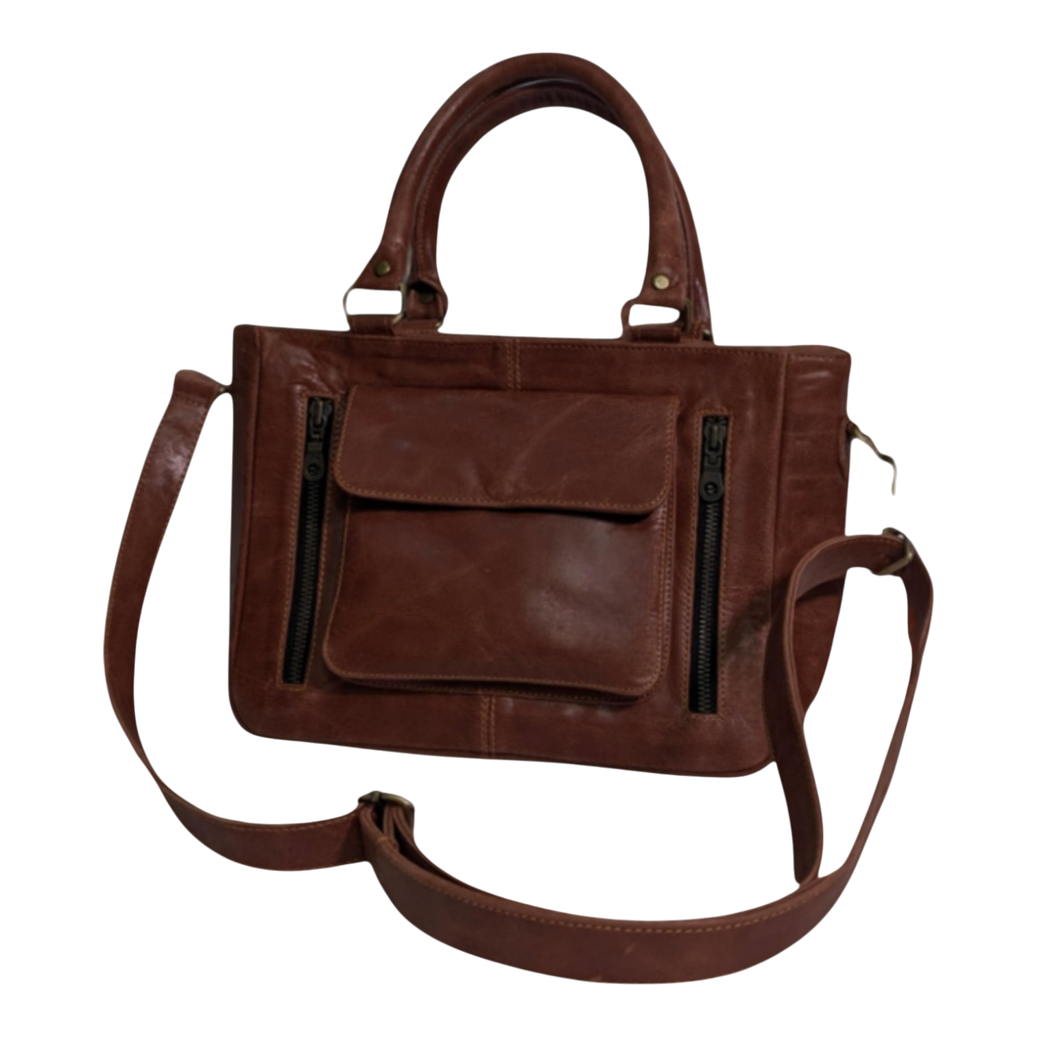 Stylish Brown Genuine Leather Ladies Handbag – Multi-Pocket Tote & Crossbody