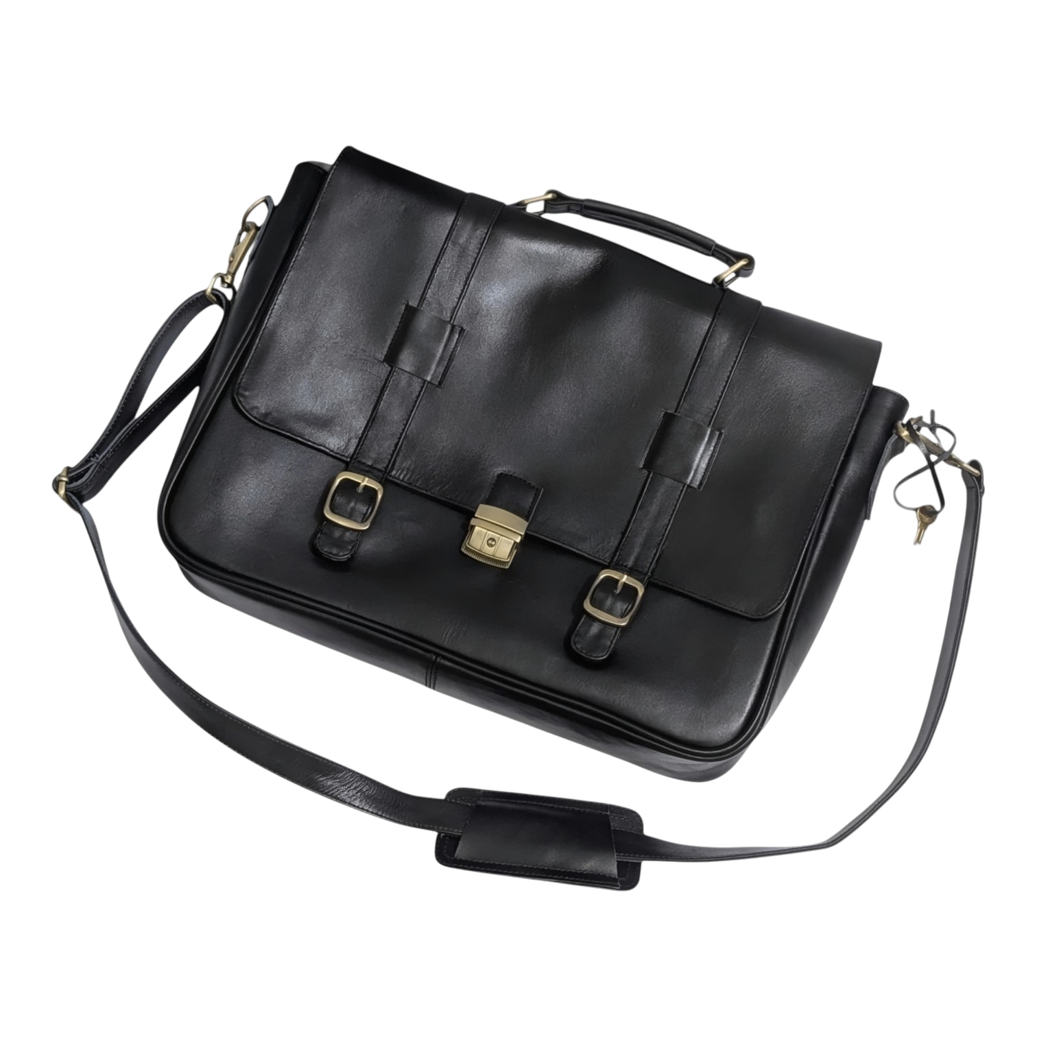 Classic Black Cowhide Leather Laptop Briefcase – Smooth Messenger Style