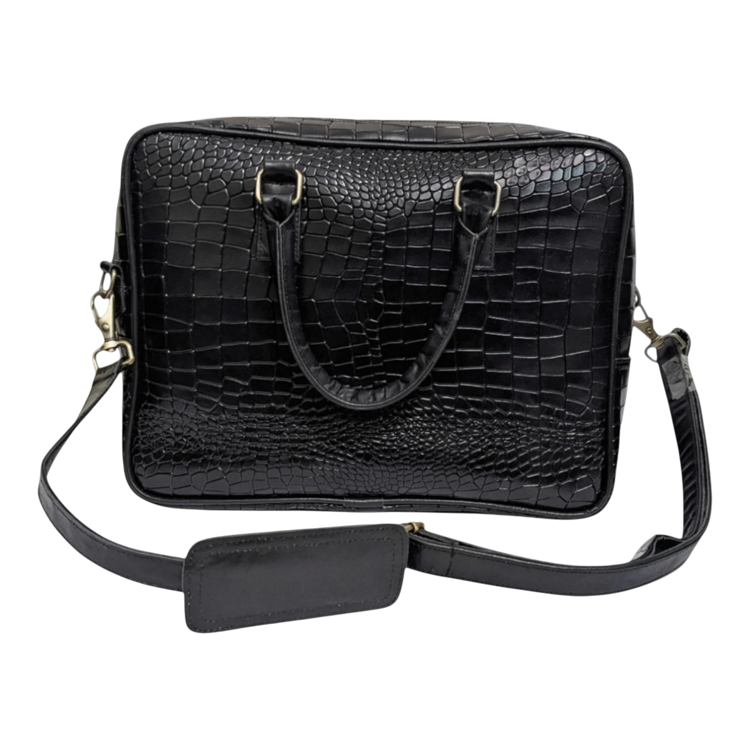 Premium Black Croc-Embossed Leather Work Bag – Unisex Cowhide Laptop Briefcase