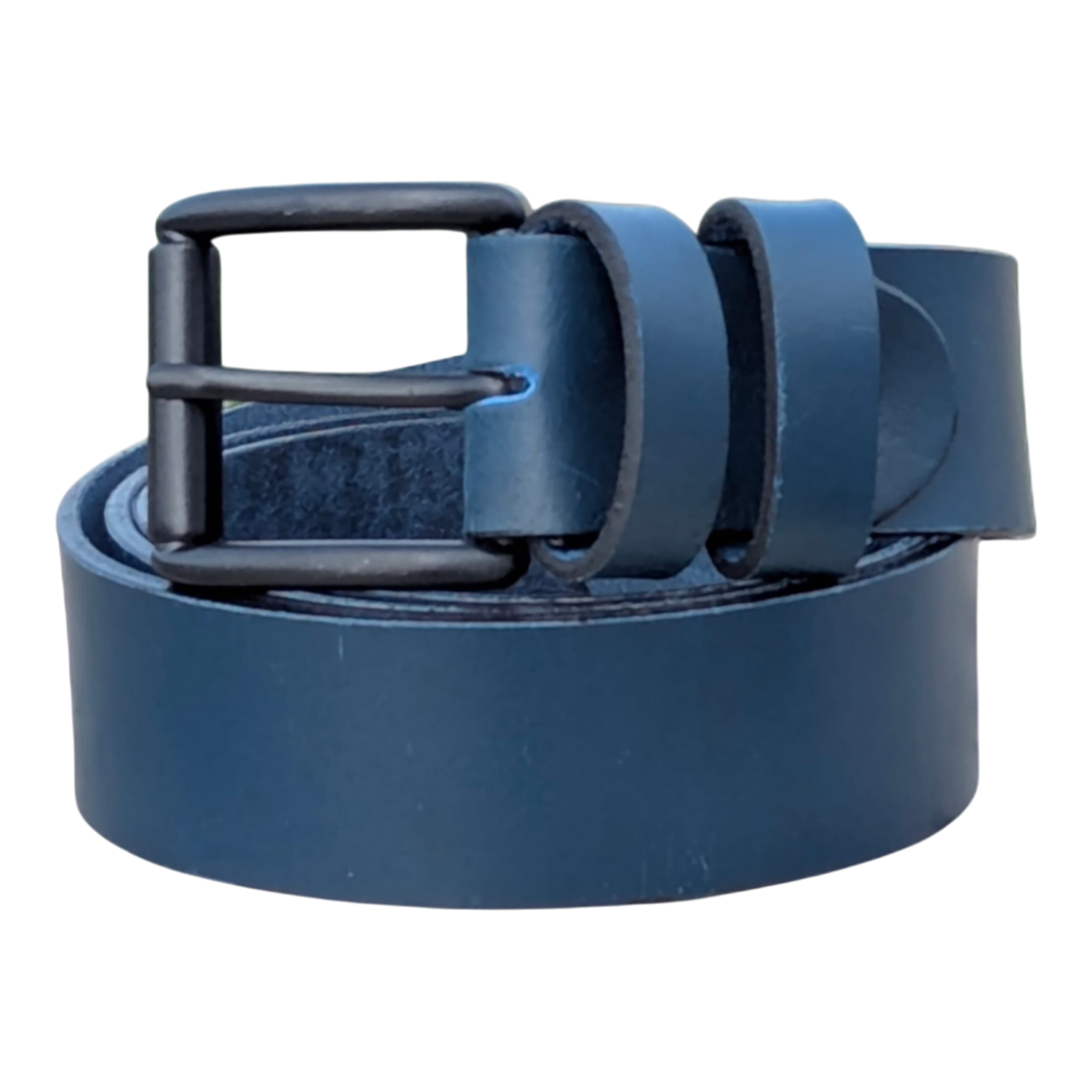 Dark Blue Leather Belt – Genuine Cowhide | Mate Black Buckle | Handmade Unisex Accessory