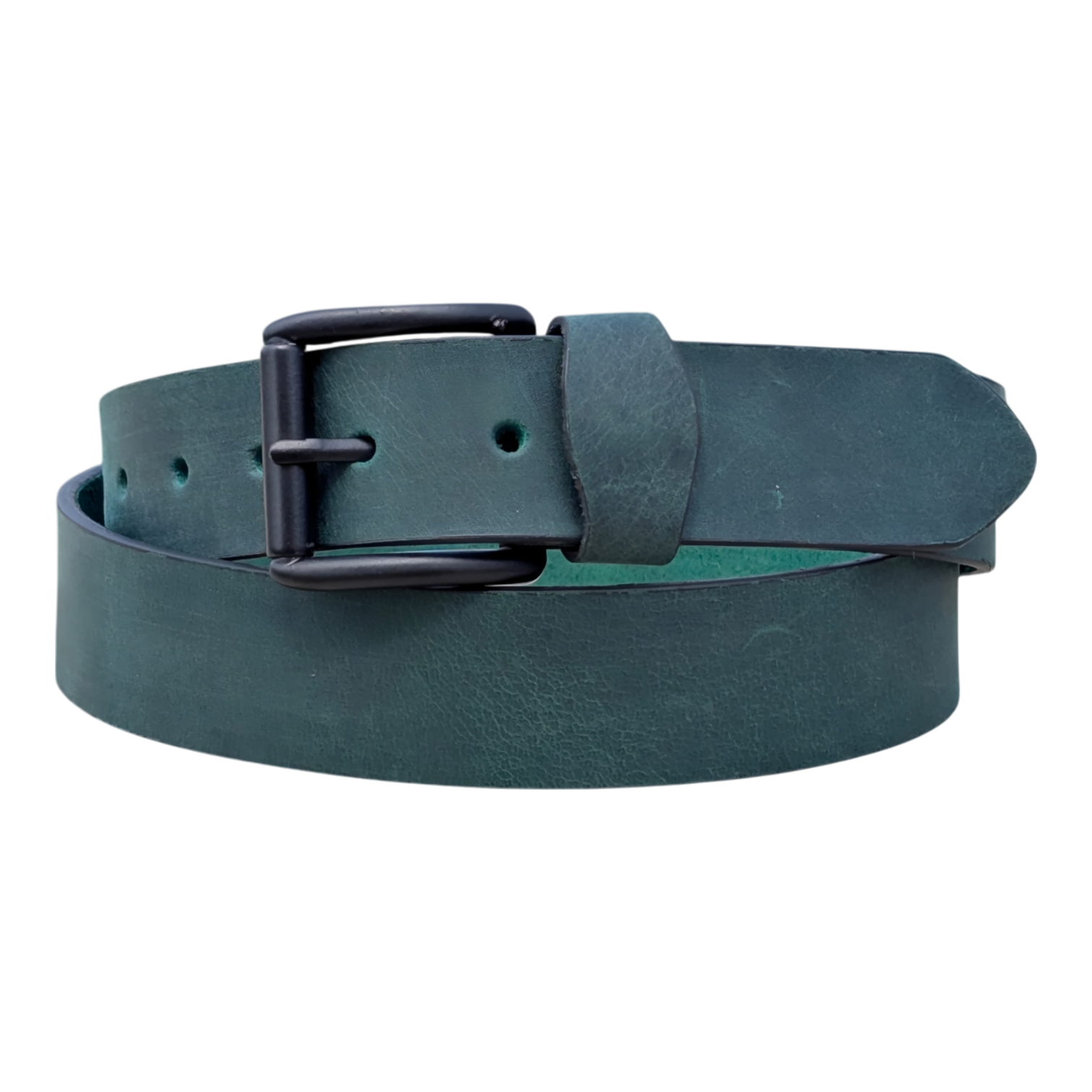 Rustic Green Cowhide Leather Belt - Aged Look & Dark Hardware