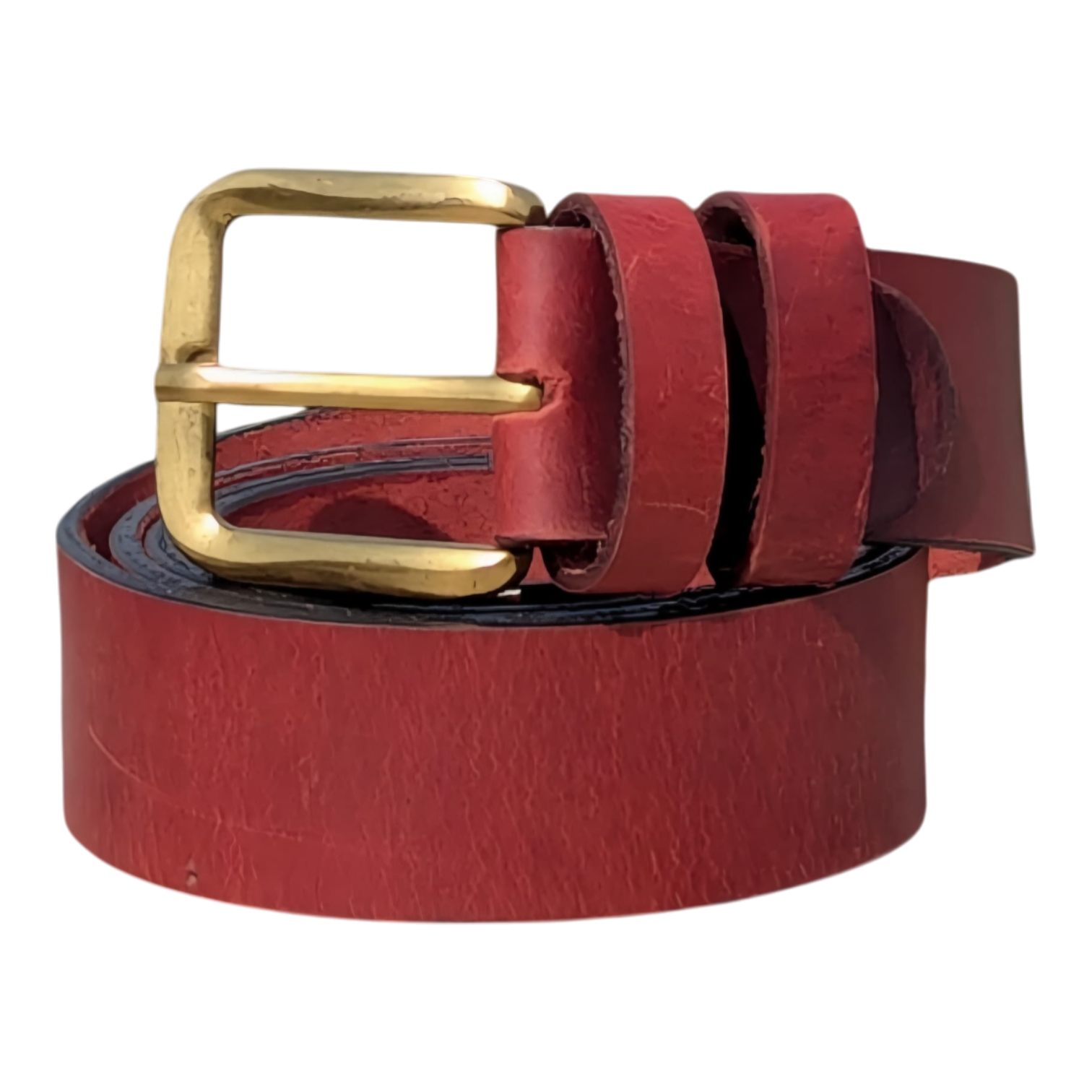 Heritage Red Cowhide Belt – Timeless Style with Antique Brass Buckle