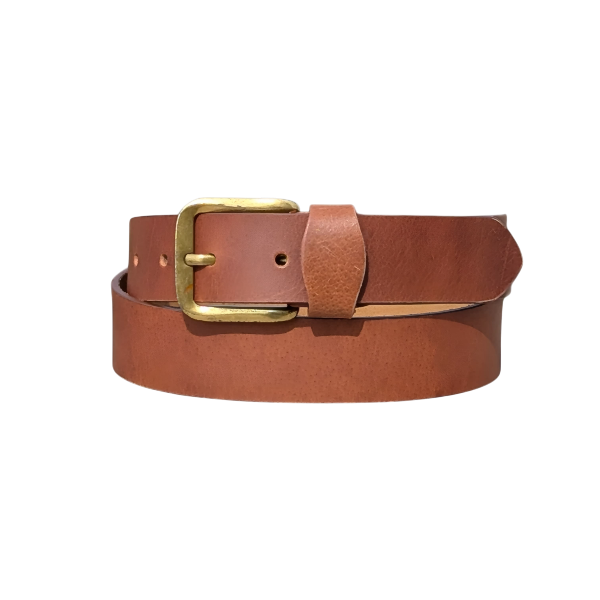 Men's Classic Brown Full-Grain Leather Belt with Solid Brass Buckle