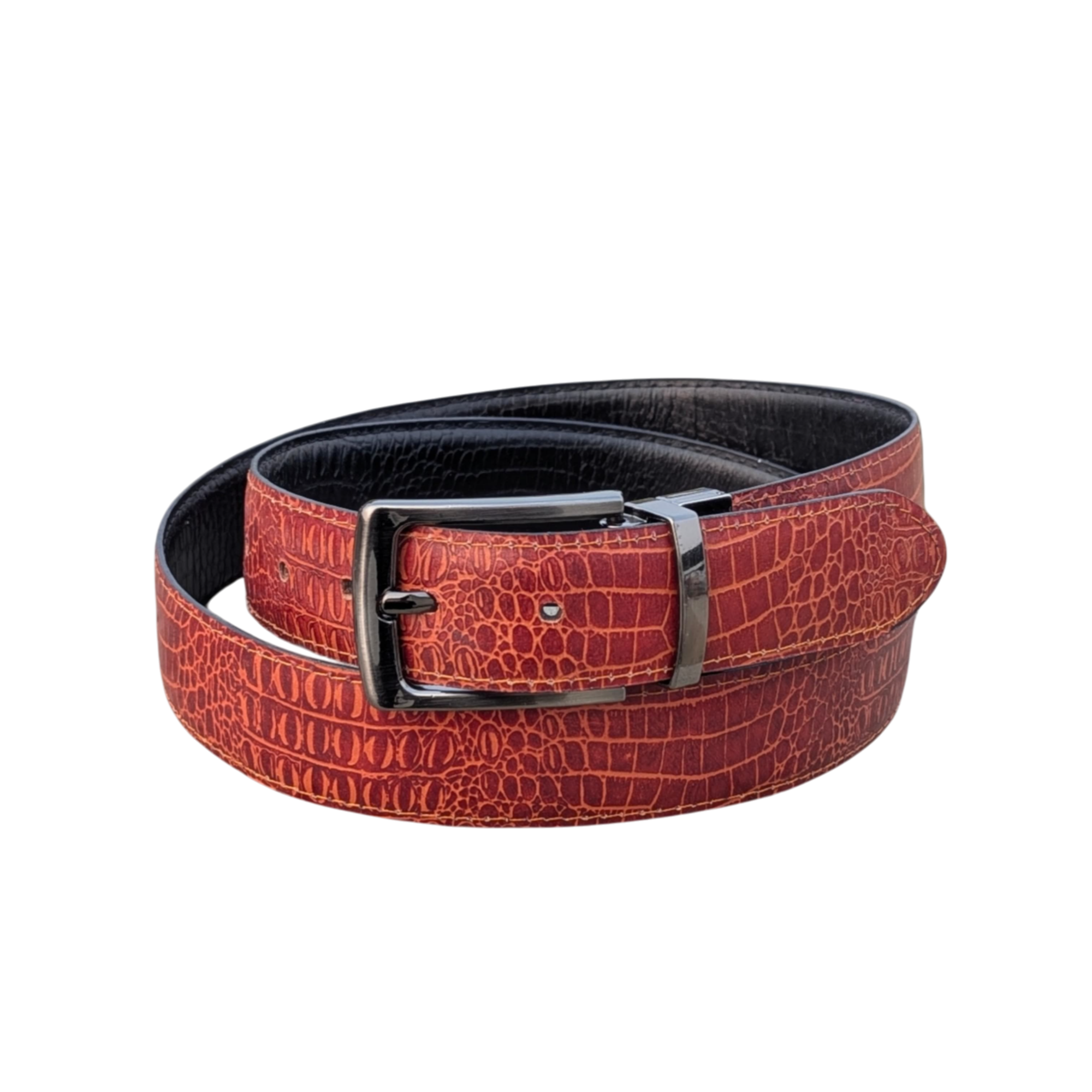 Reversible Cowhide Crocodile Embossed Leather Belt