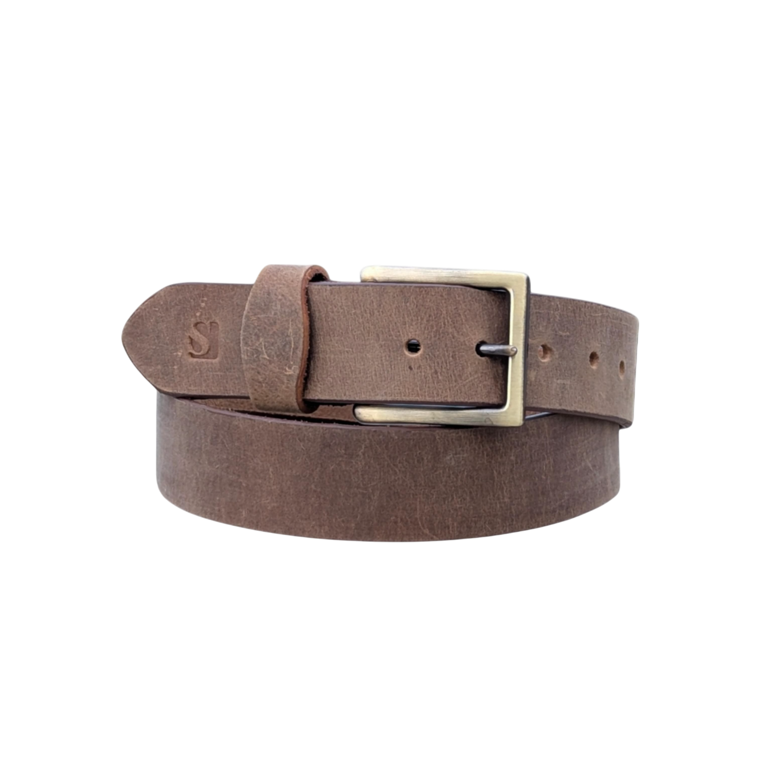 Vintage Brown Full-Grain Leather Belt – Aged Look & Bronze Buckle