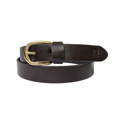 Classic Brown Cowhide Leather Belt with Gold Buckle
