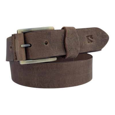 Patina Brown Cowhide Leather Belt - Antique Brass Buckle