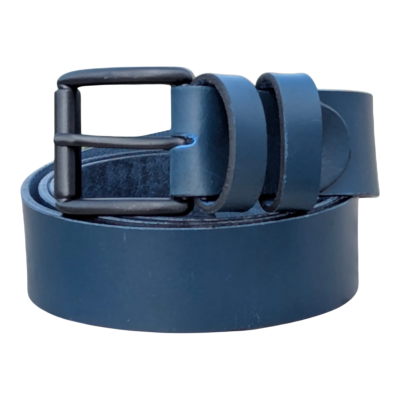 Dark Blue Leather Belt – Genuine Cowhide | Mate Black Buckle | Handmade Unisex Accessory