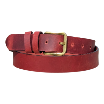 Heritage Red Cowhide Belt – Timeless Style with Antique Brass Buckle