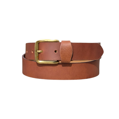 Men's Classic Brown Full-Grain Leather Belt with Solid Brass Buckle