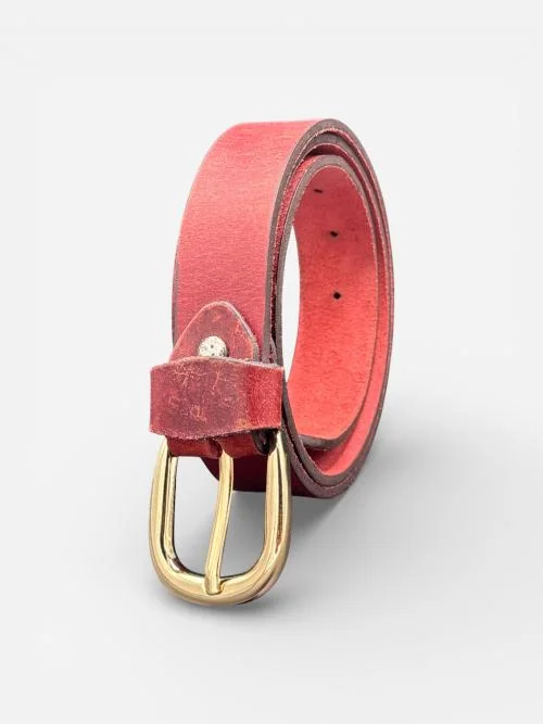 Leather Belt with Gold Buckle