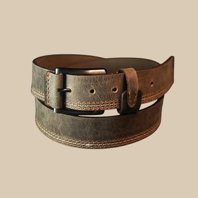 Contrast Stitch Leather Belt Silver Buckle