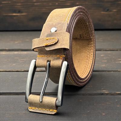 Contrast Stitch Leather Belt Silver Buckle