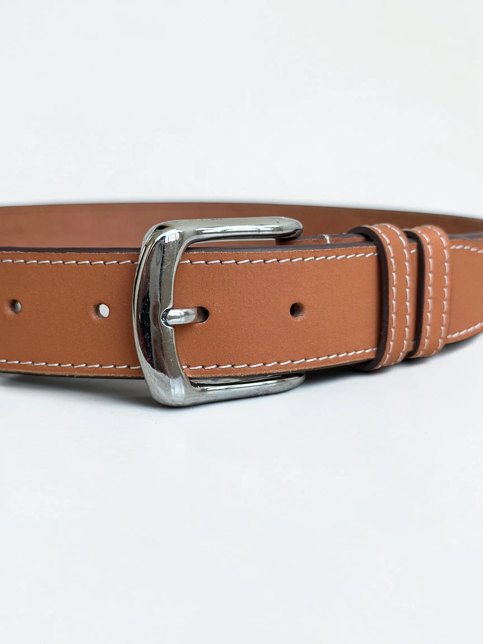 Men's Contrast Stitch Leather Belt (Image 6)