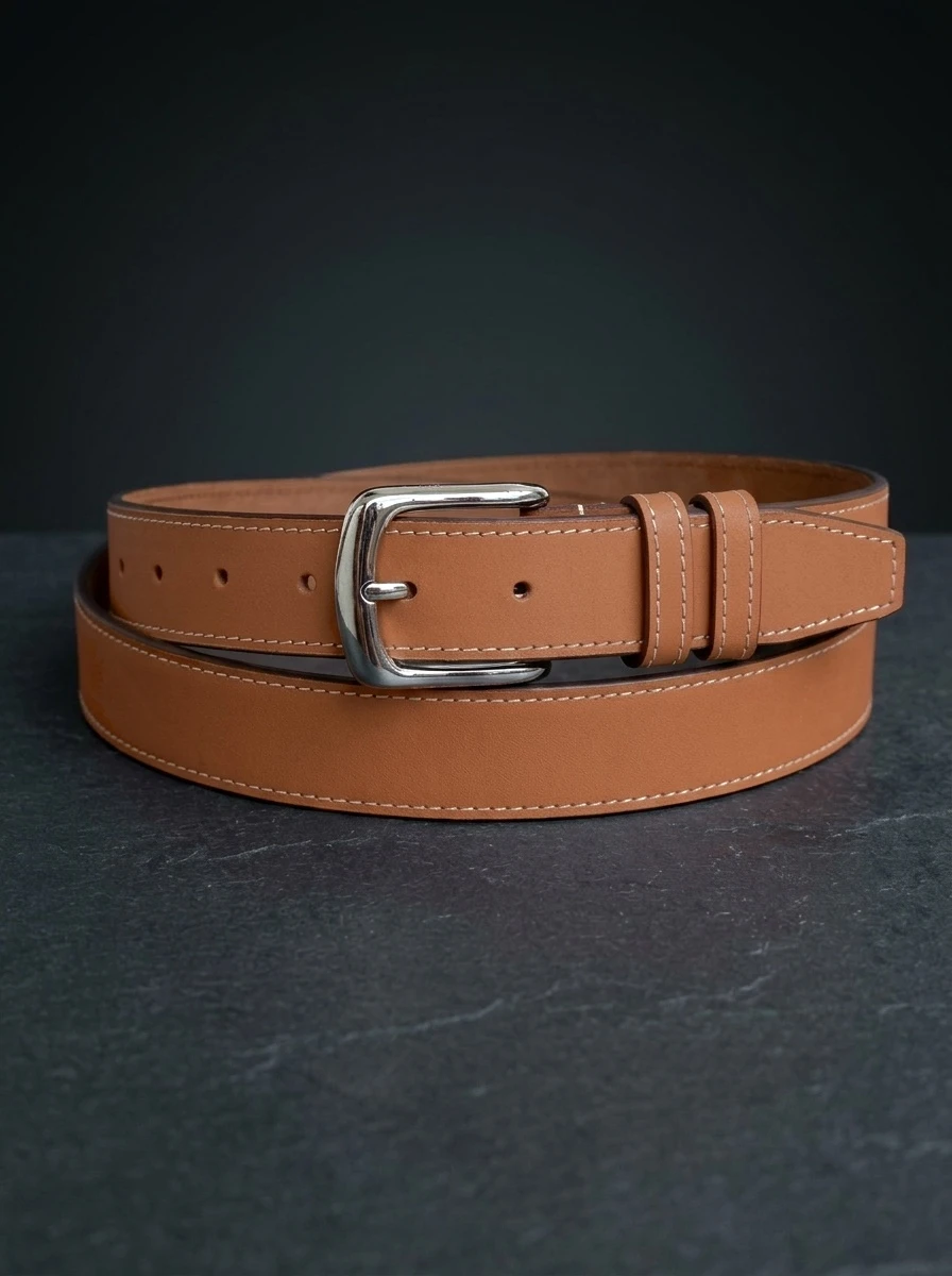 Men's Contrast Stitch Leather Belt (Image 5)