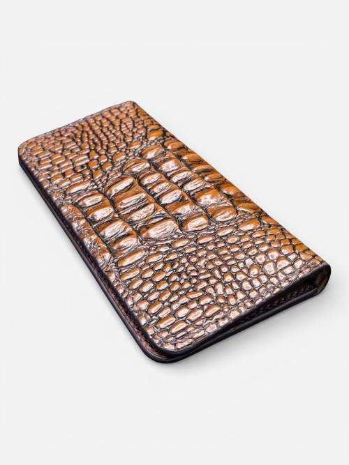 Croc Texture Long Leather Wallet with Coin Pocket