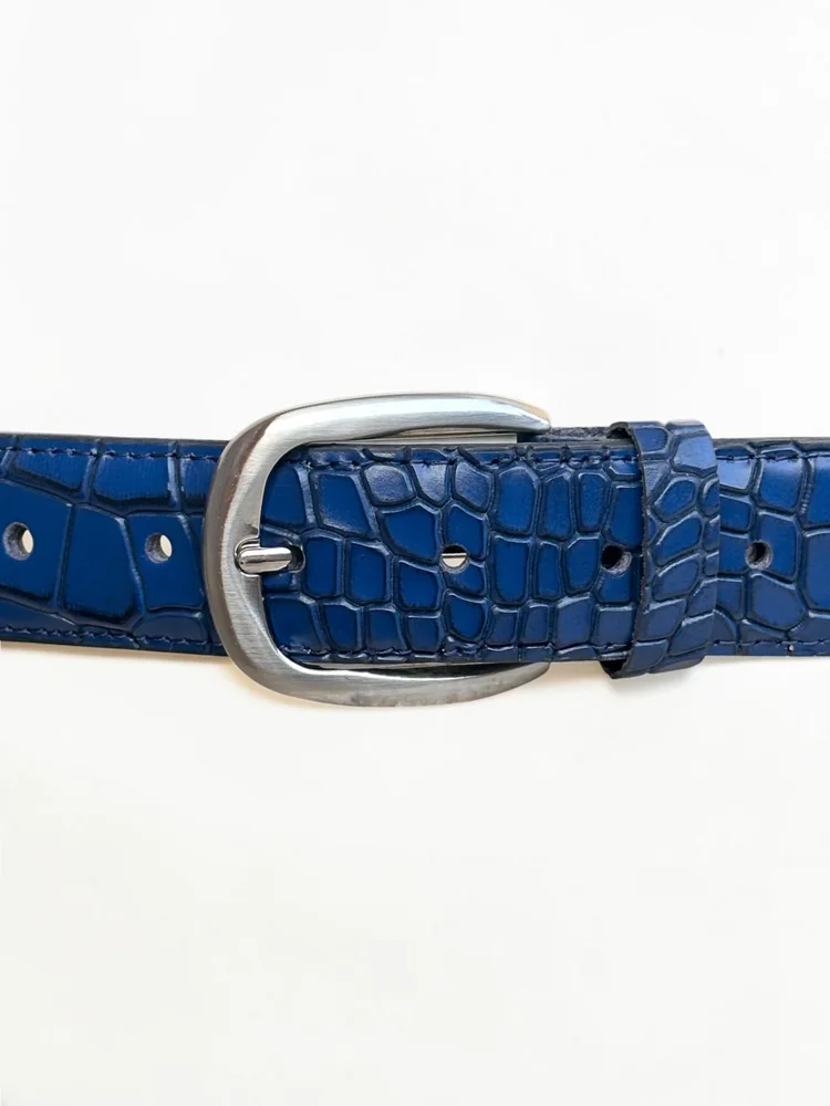 Men's Crocodile Embossed Leather Belt – Arched Silver Buckle (Image 4)