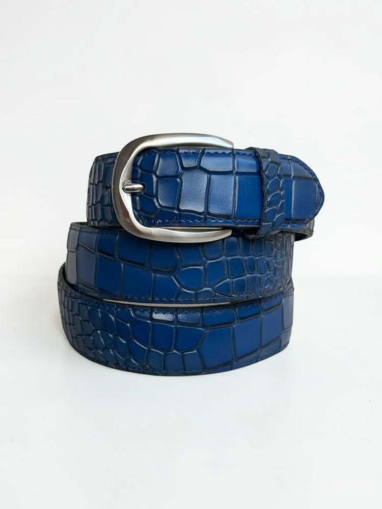 Men's Crocodile Embossed Leather Belt – Arched Silver Buckle (Image 5)