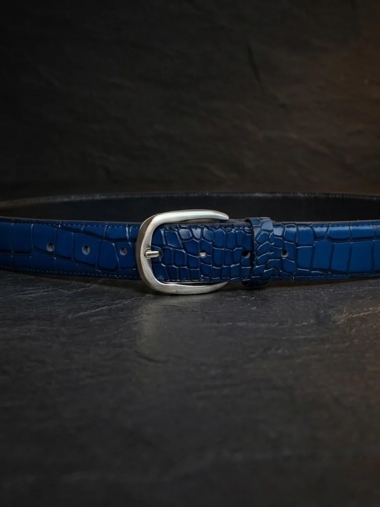 Men's Crocodile Embossed Leather Belt – Arched Silver Buckle