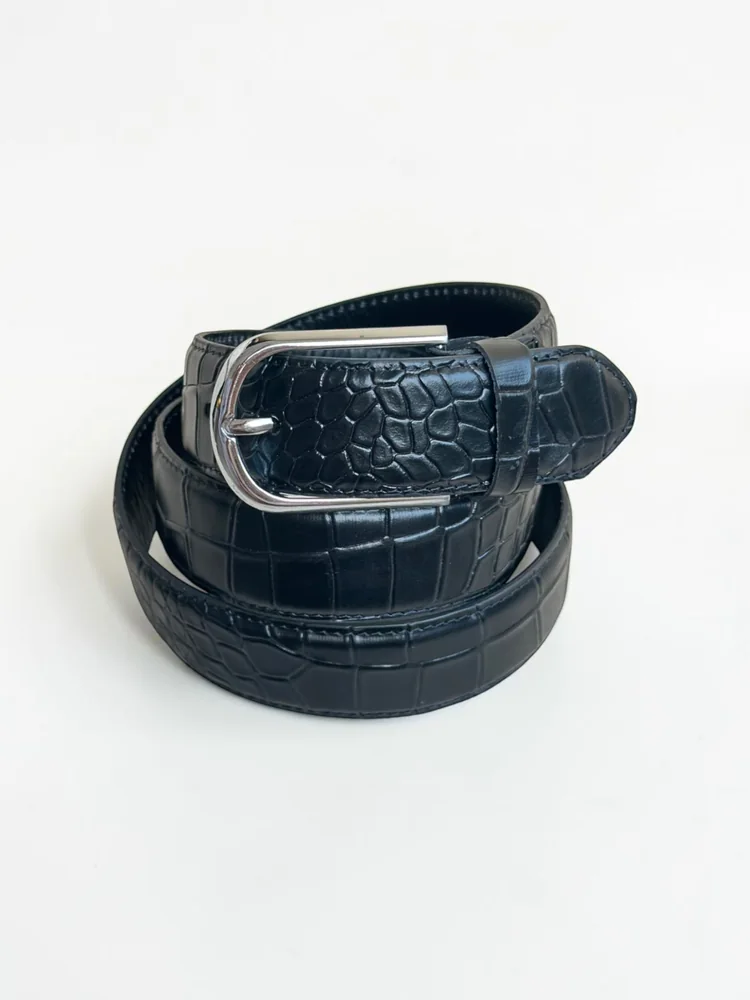 Men's Crocodile Embossed Leather Belt – Arched Silver Buckle (Image 6)