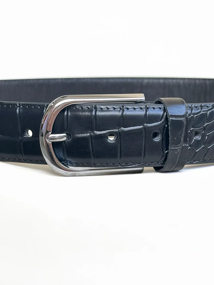 Men's Crocodile Embossed Leather Belt – Arched Silver Buckle (Image 4)