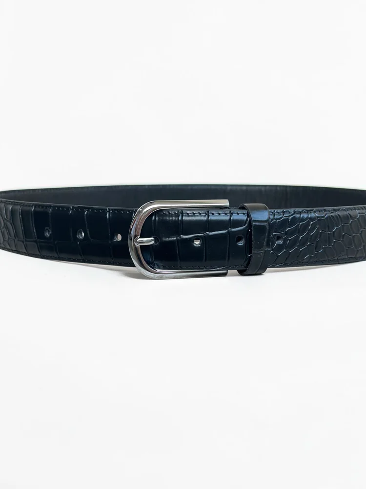 Men's Crocodile Embossed Leather Belt – Arched Silver Buckle (Image 3)