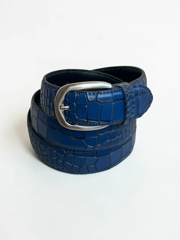 Men's Crocodile Embossed Leather Belt – Arched Silver Buckle (Image 6)