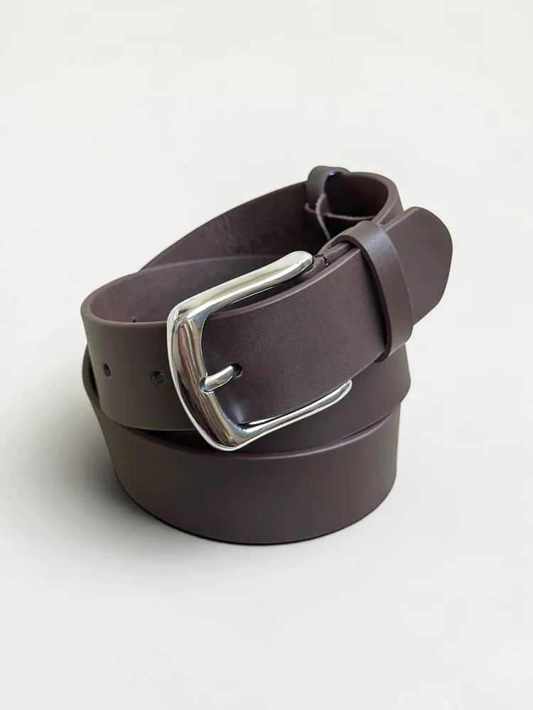 Men's Slim Dress Leather Belt – Polished Silver Buckle (Image 6)