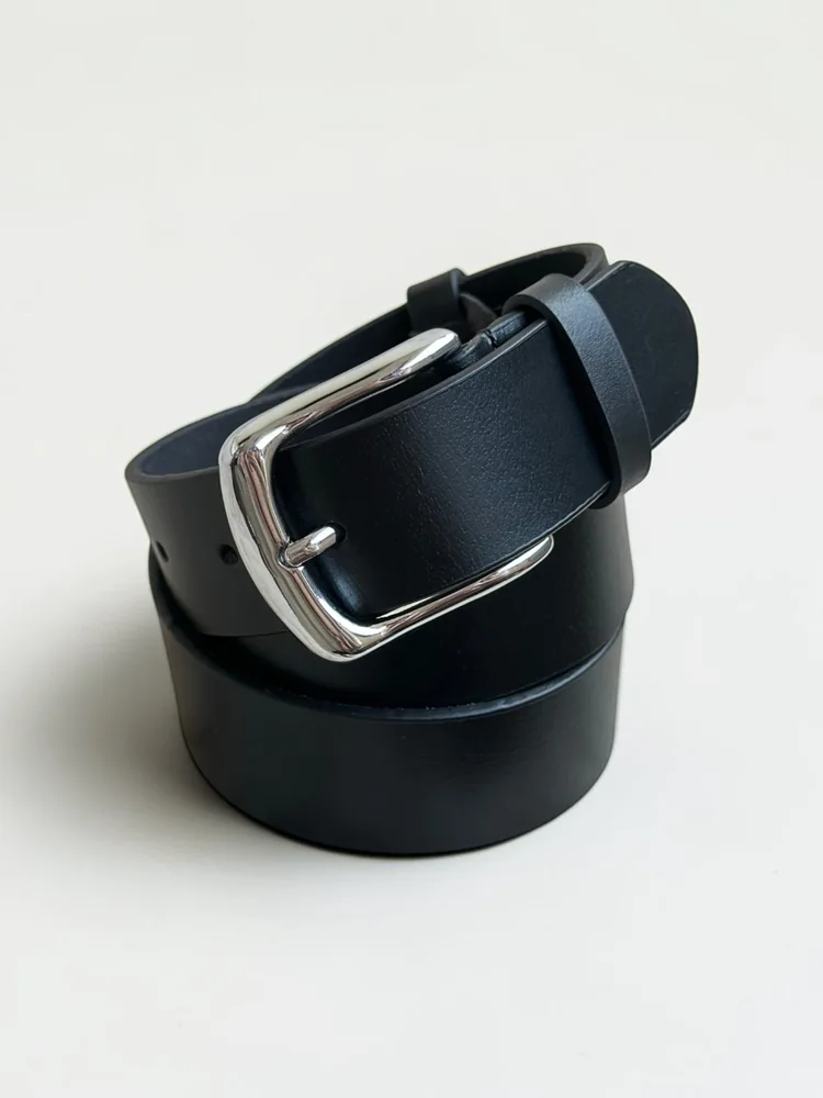 Men's Slim Dress Leather Belt – Polished Silver Buckle (Image 6)