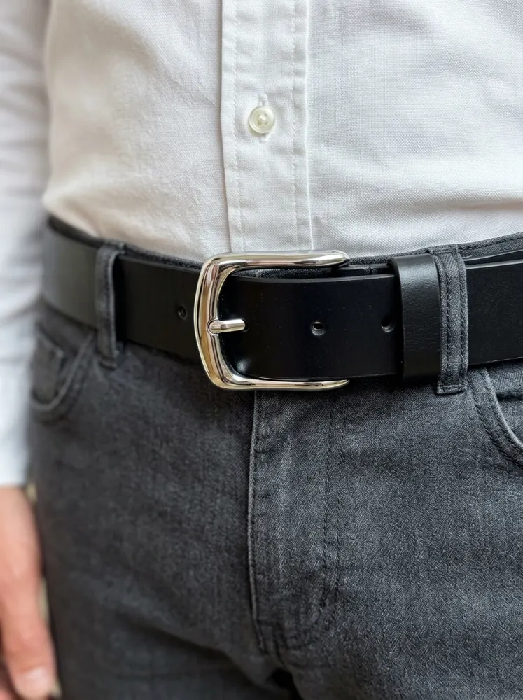 Men's Slim Dress Leather Belt – Polished Silver Buckle (Image 3)