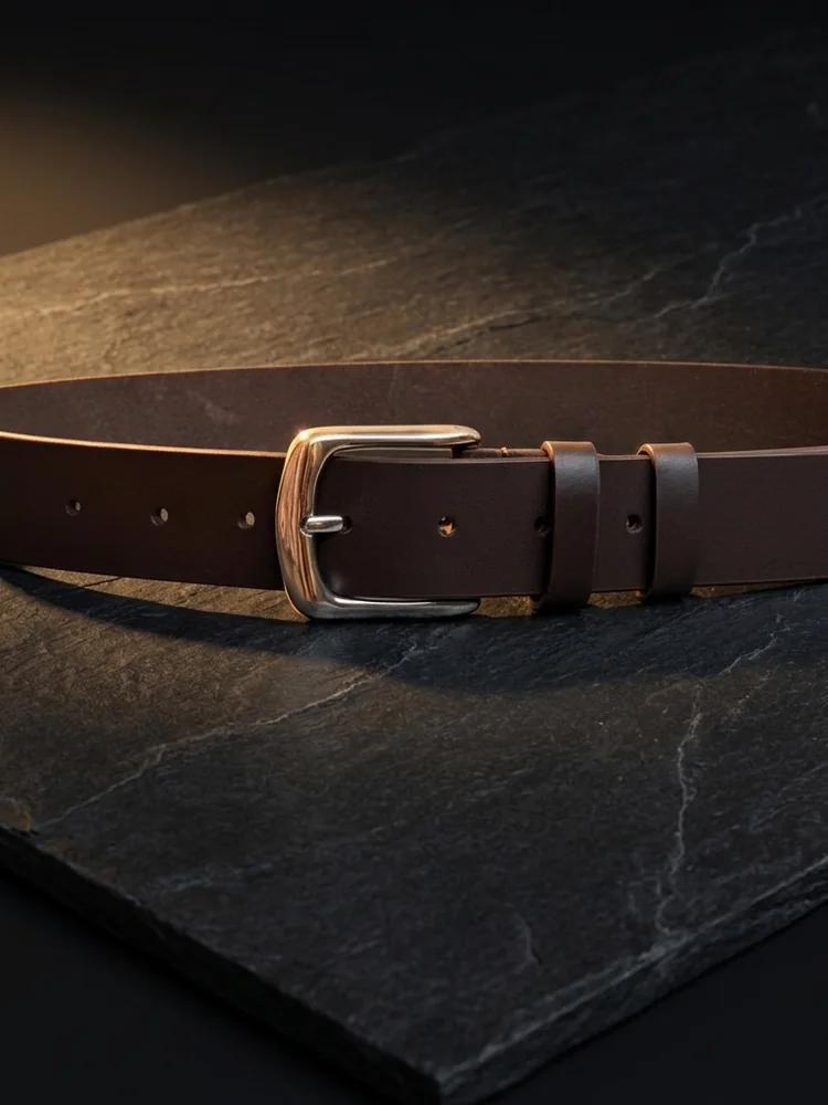 Men's Slim Dress Leather Belt – Polished Silver Buckle