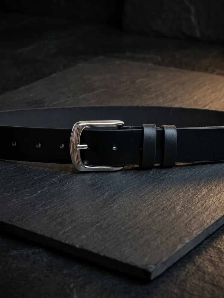 Men's Slim Dress Leather Belt – Polished Silver Buckle