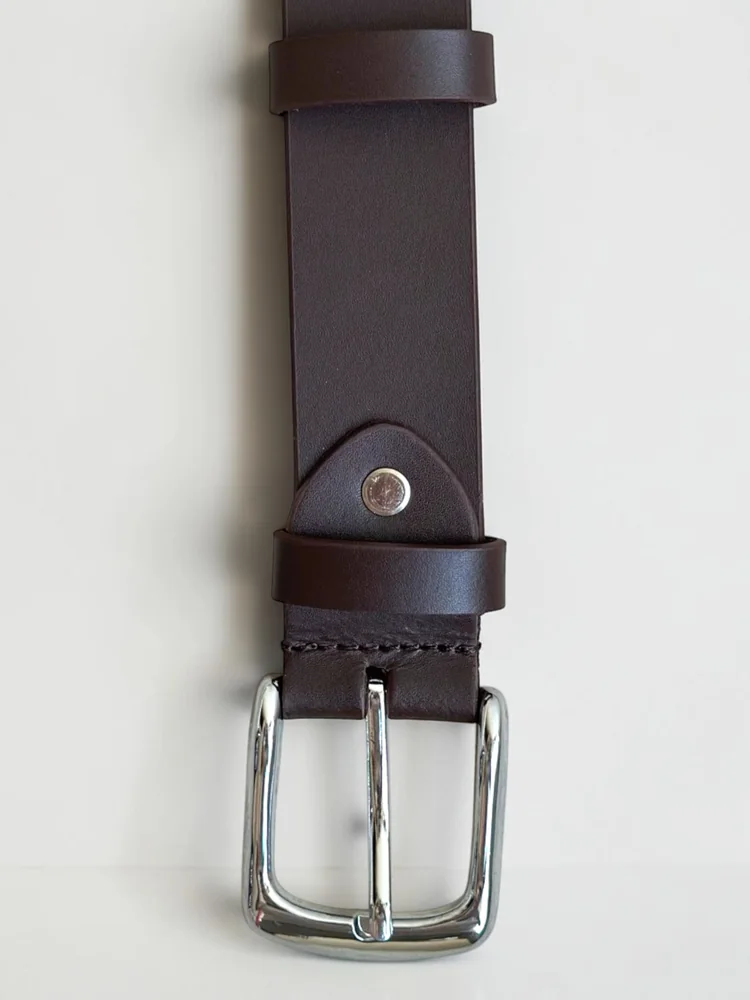 Men's Slim Dress Leather Belt – Polished Silver Buckle (Image 7)