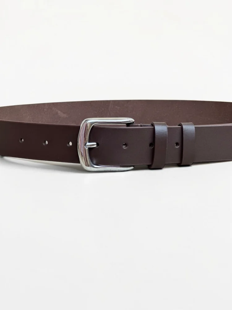Men's Slim Dress Leather Belt – Polished Silver Buckle (Image 4)