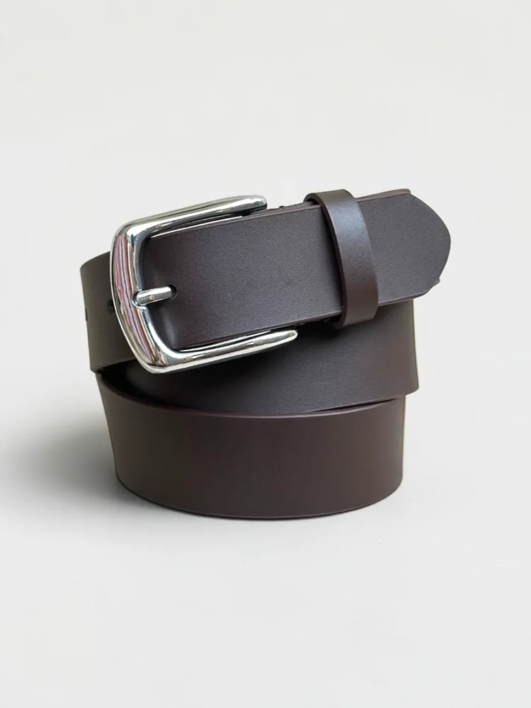 Men's Slim Dress Leather Belt – Polished Silver Buckle (Image 5)