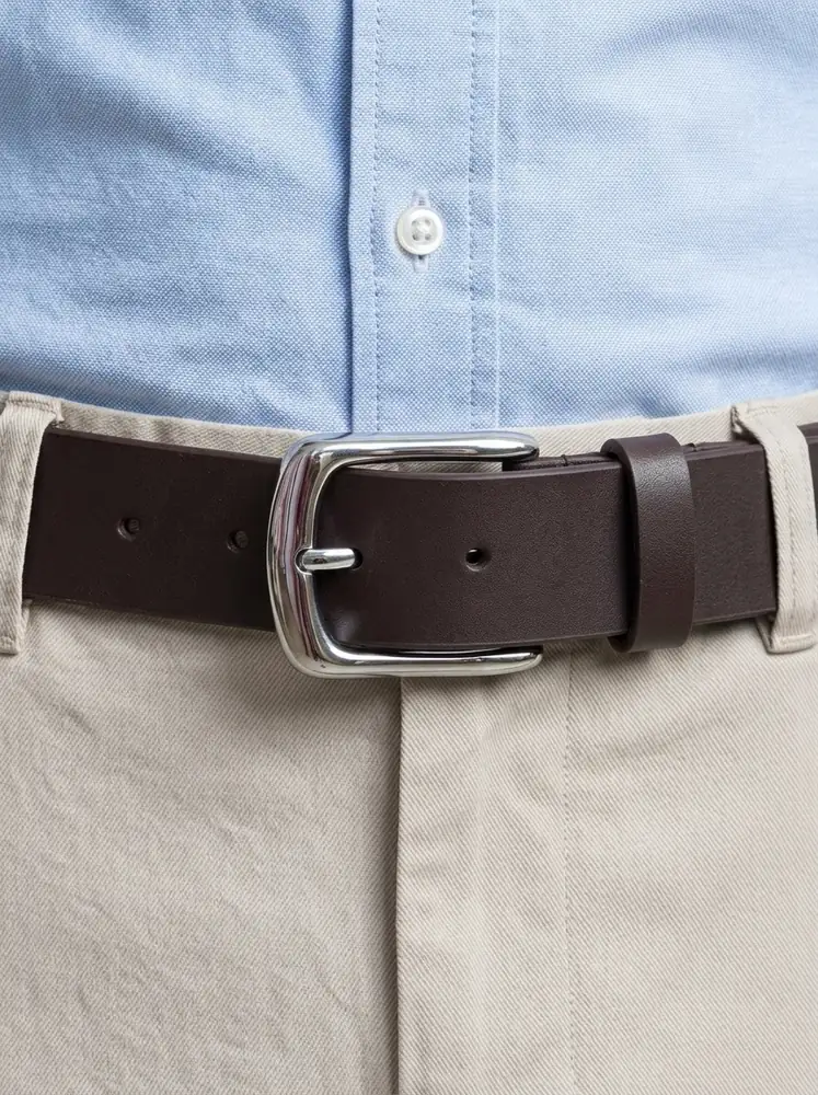 Men's Slim Dress Leather Belt – Polished Silver Buckle (Image 2)