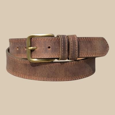 Double Stitched Brown Leather Belt